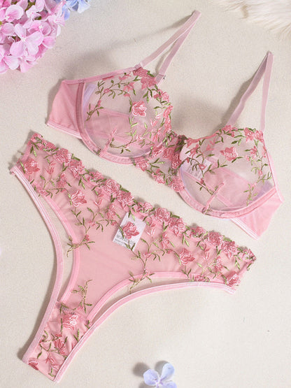 Flower Embroidery Sexy Lingerie Set-[Adult]-[Female]-2022 Online Blue Zone Planet