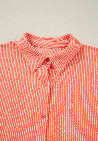 Corded Half Sleeve Button Up High Low Shirt-TOPS / DRESSES-[Adult]-[Female]-2022 Online Blue Zone Planet