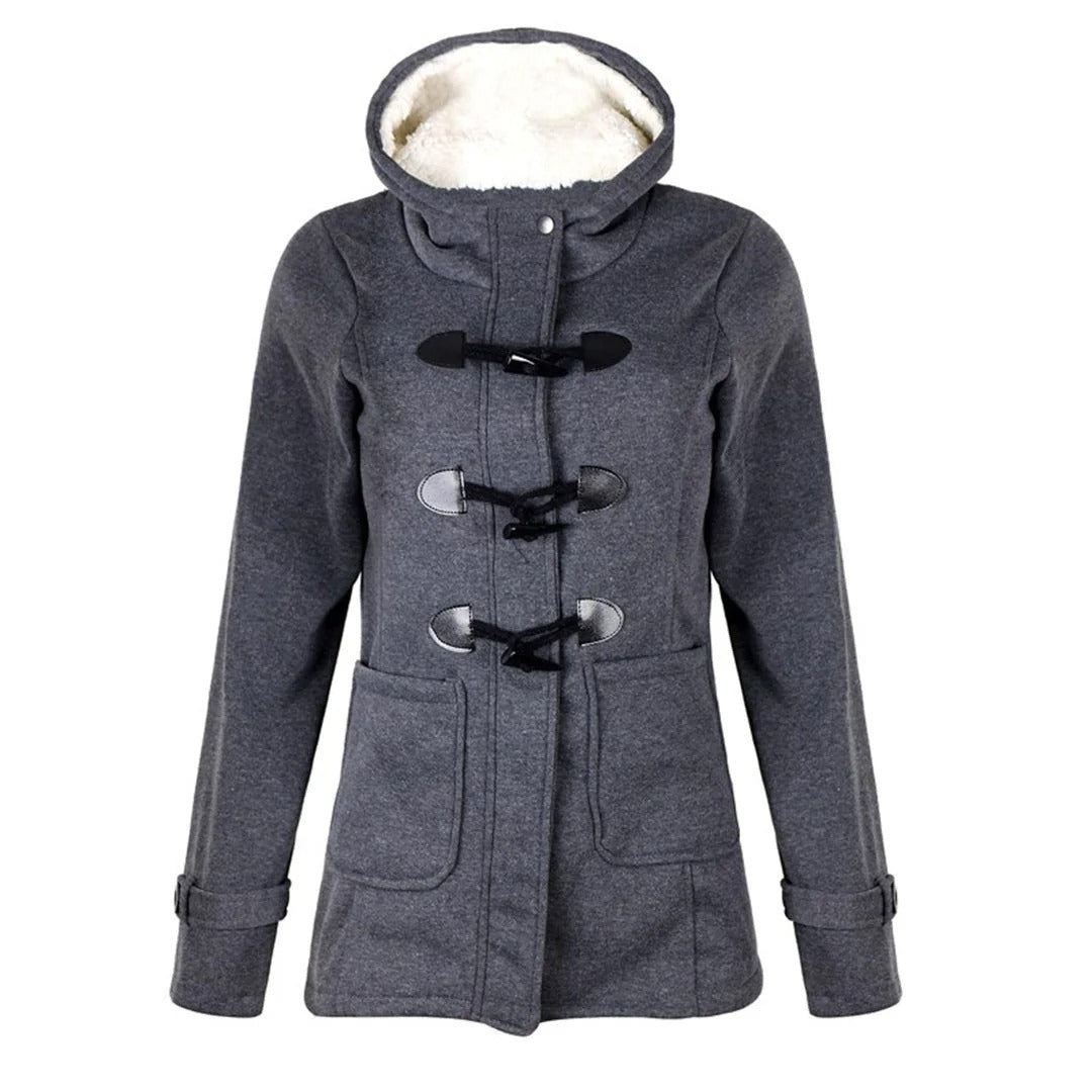 Lilian | Dames Lange Jas – Wolmix – Getailleerd – Capuchon met Toggle