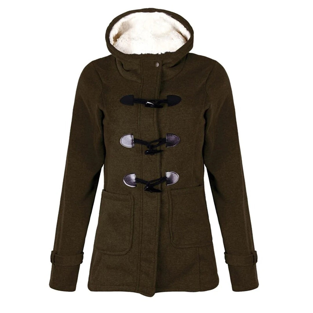 Lilian | Dames Lange Jas – Wolmix – Getailleerd – Capuchon met Toggle