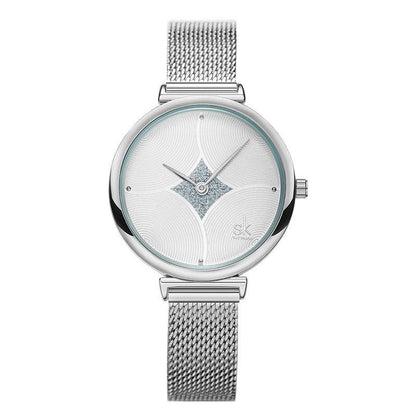 Fashion Simple Steel Mesh Two-Needle Watch - Trendha