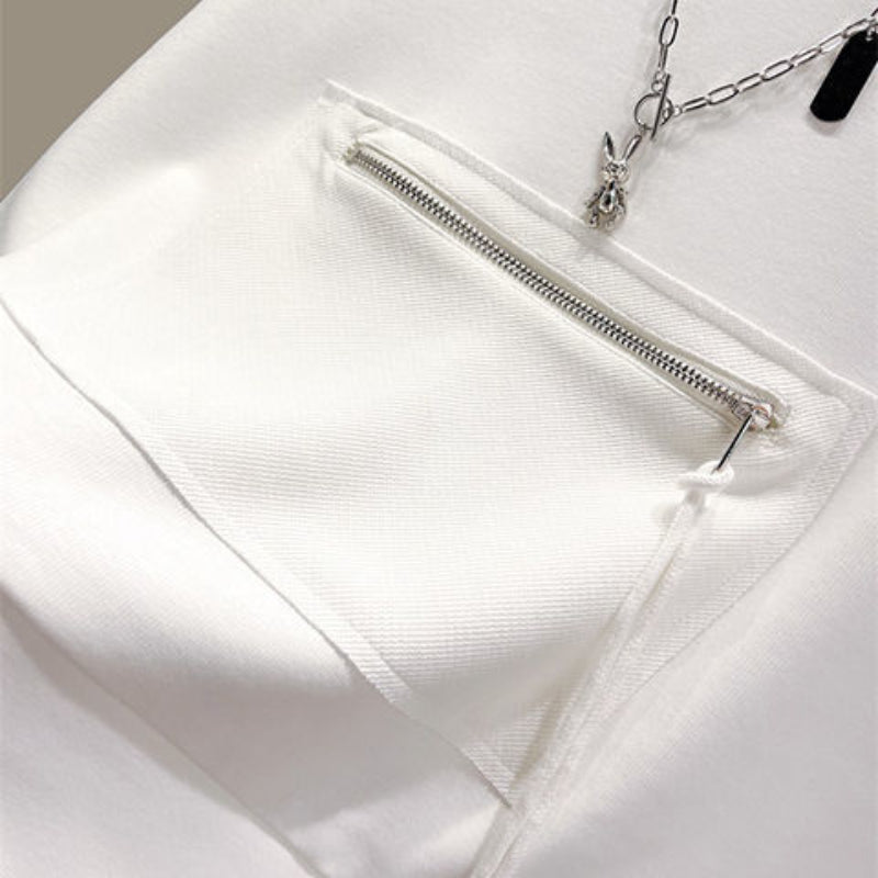 2025 Autumn New Personalized Pocket Long-sleeved Round Neck Sweatshirt for Women Korean Short Loose Versatile Top