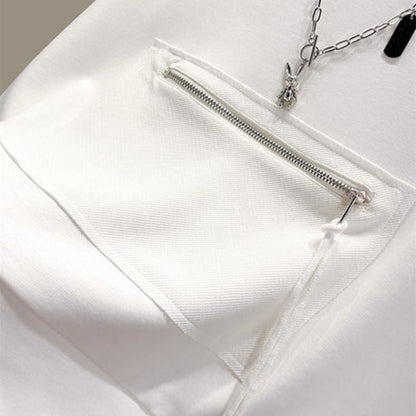 2025 Autumn New Personalized Pocket Long-sleeved Round Neck Sweatshirt for Women Korean Short Loose Versatile Top