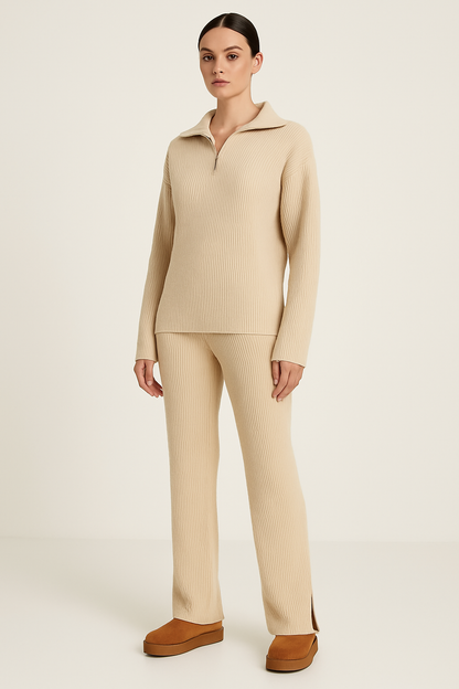 Maxy | Geribde Loungewear Set in Beige