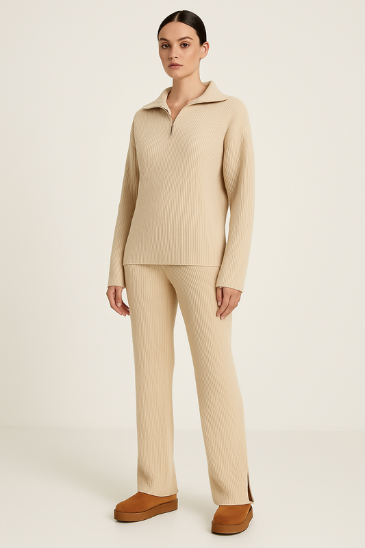 Maxy | Geribde Loungewear Set in Beige