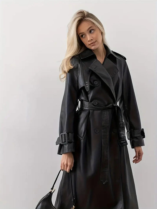 FELIN | Lange Stijlvolle Leren Dames Trenchcoat voor de Herfst