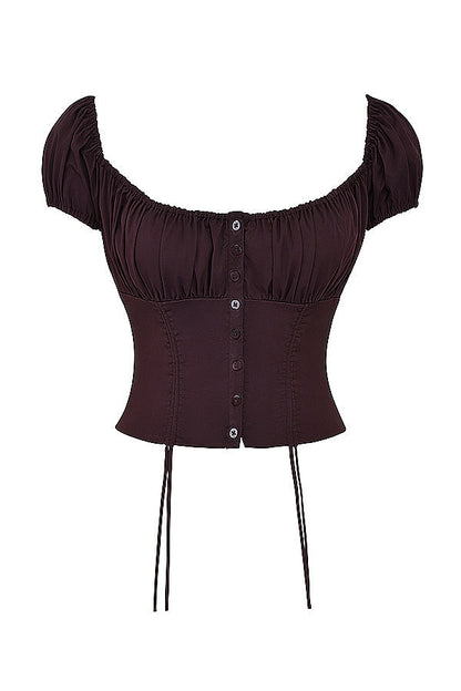 Mexx | Diepbruine Ruches-Set met Top en Midi-Rok