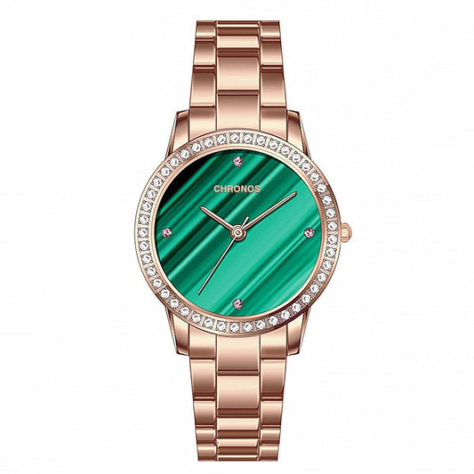 Tokyo | Dameshorloge met Malachiet Wijzerplaat Rose Goud
