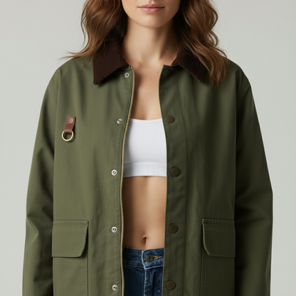 Chique Oversized Katoenen Jas – Corduroy Kraag | Julie Mae
