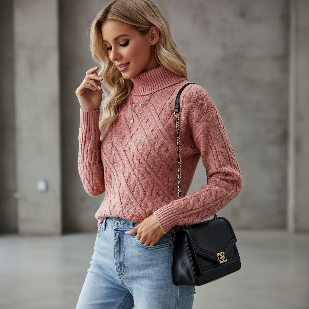 Amelie | Exclusieve Wool Blend Kabeltrui met Eén Schouder