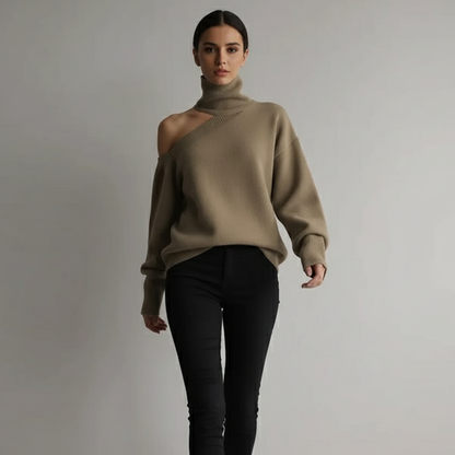 Lieke | Gebreide Trui – Wolmix – Asymmetrische Halslijn