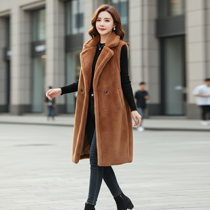 Nova | Luxe Teddy Fleece Gilet – Mid-Length – Oversized Pasvorm