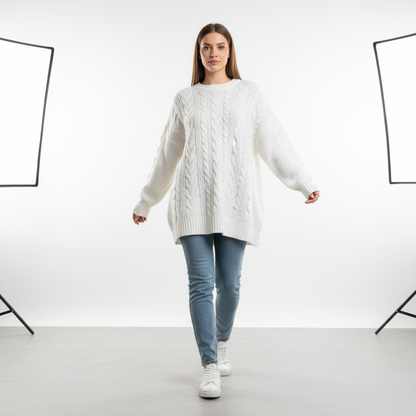 Jila | Dames Gebreide Trui Wol Kabelpatroon Cropped Fit