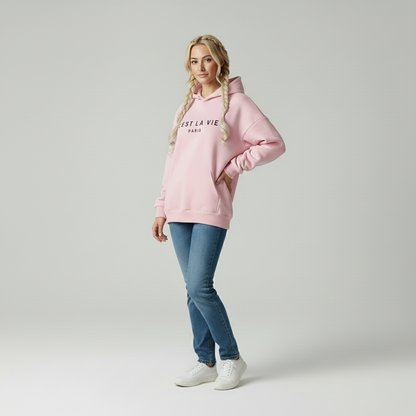 Layla | Dames Losse Fit Hoodie Katoen 'C'est La Vie' Print
