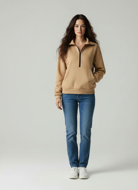 Paulina | Dames Trui met Fleece – Losse Pasvorm – Zip Front