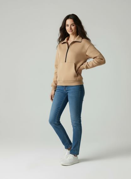 Paulina | Dames Trui met Fleece – Losse Pasvorm – Zip Front