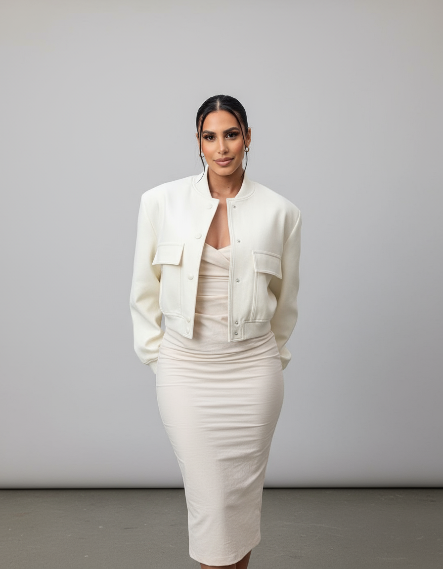 Loes | Chic Beige Polyester Bomberjack met Boxy Fit