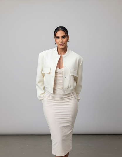 Loes | Chic Beige Polyester Bomberjack met Boxy Fit