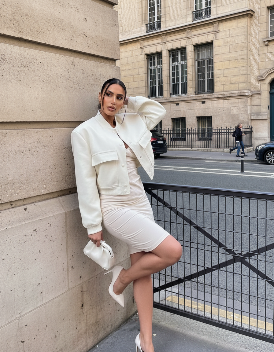 Loes | Chic Beige Polyester Bomberjack met Boxy Fit
