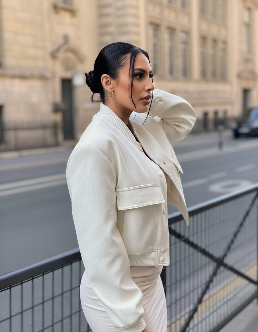 Loes | Chic Beige Polyester Bomberjack met Boxy Fit