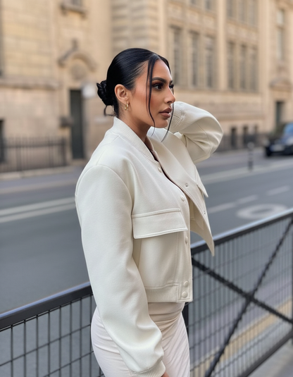Loes | Chic Beige Polyester Bomberjack met Boxy Fit