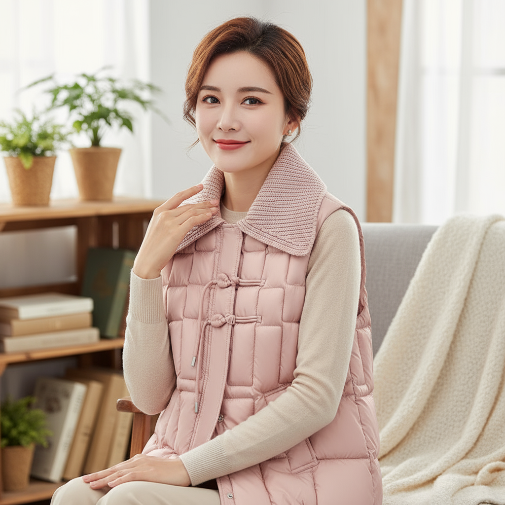 Sylke | Gevoerde Dames Bodywarmer met Gebreide Kraag