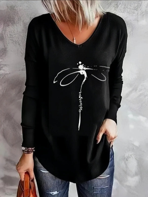 Drew | Dames Trui – Zachte Brei – Relaxte Pasvorm – V-Hals – Veer Grafisch – Lange Mouw