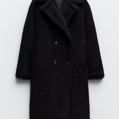 Desiree - Lange Oversized Herfst Jas van Teddy Stof voor Dames