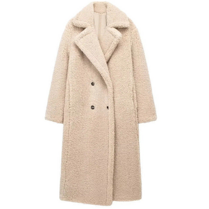 Desiree - Lange Oversized Herfst Jas van Teddy Stof voor Dames