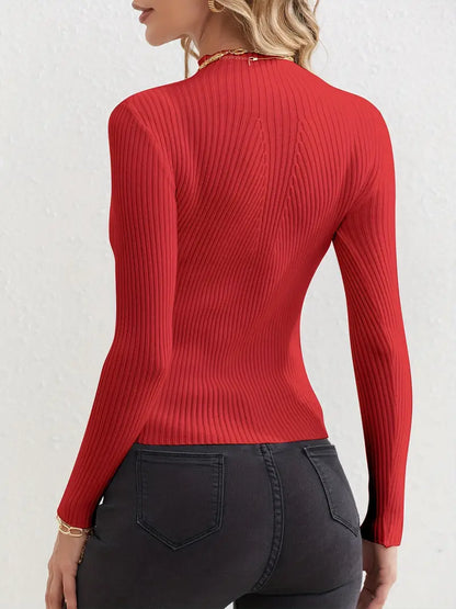Lux - Ribgebreide Dames Top Met Mockneck voor de herfst