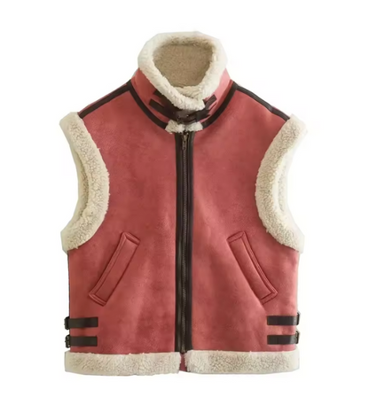 Aurelia | Leer Look Dames Herfst Vest met Teddy Voering – Warm & Modieus