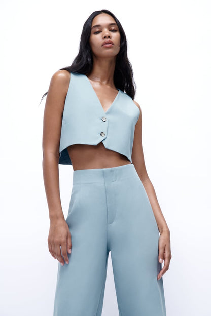 Cadee | Cropped Vest van Linnenmix met Broek