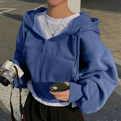 Pien | Fleece-Gevoerde Cropped Hoodie met Rits