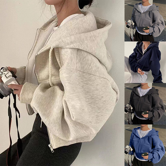 Pien | Fleece-Gevoerde Cropped Hoodie met Rits