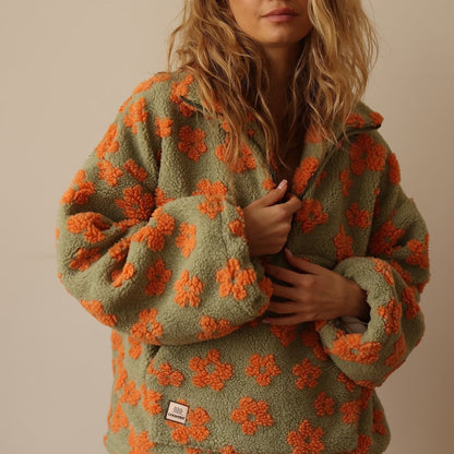 Lara | Zachte Sherpa Trui met Bloemenprint