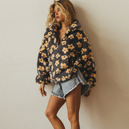 Lara | Zachte Sherpa Trui met Bloemenprint
