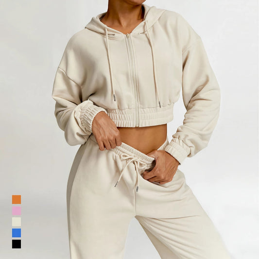 Vesper | Gezipte Cropped Hoodie & Joggingbroek Set