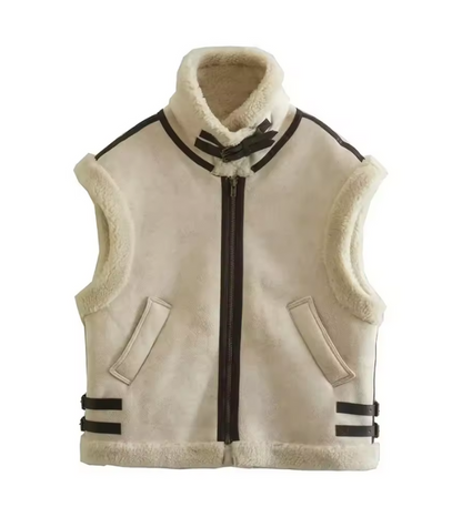 Aurelia | Leer Look Dames Herfst Vest met Teddy Voering – Warm & Modieus