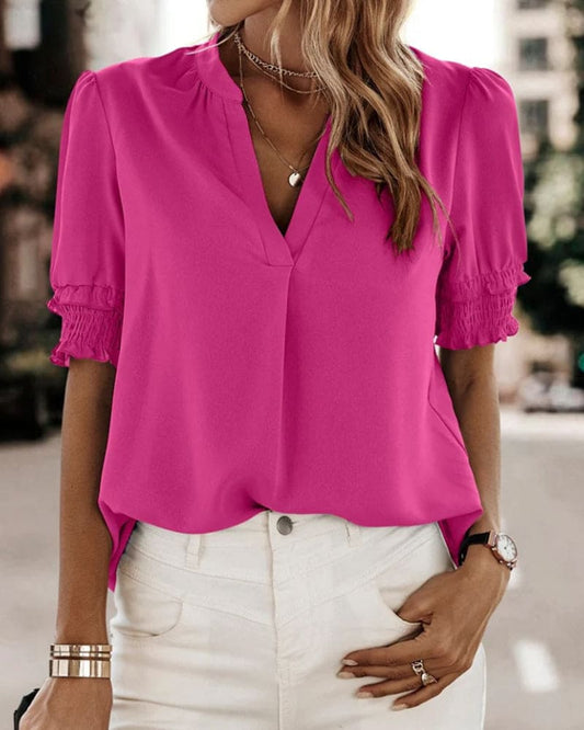 Lida  | Blouse met korte mouwen en een V-hals