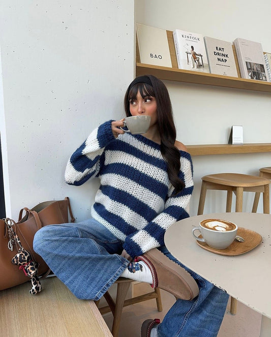 Xophia | Oversized Gebreide Trui met Strepen - Mohair Blend