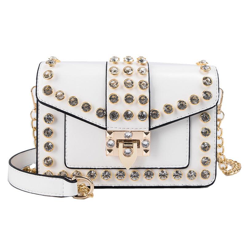 Rhinestone rivet chain bag shoulder bag - Trendha
