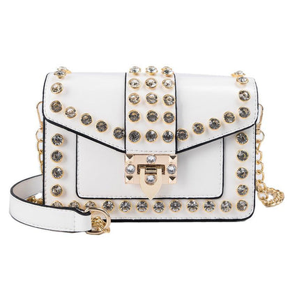 Rhinestone rivet chain bag shoulder bag - Trendha