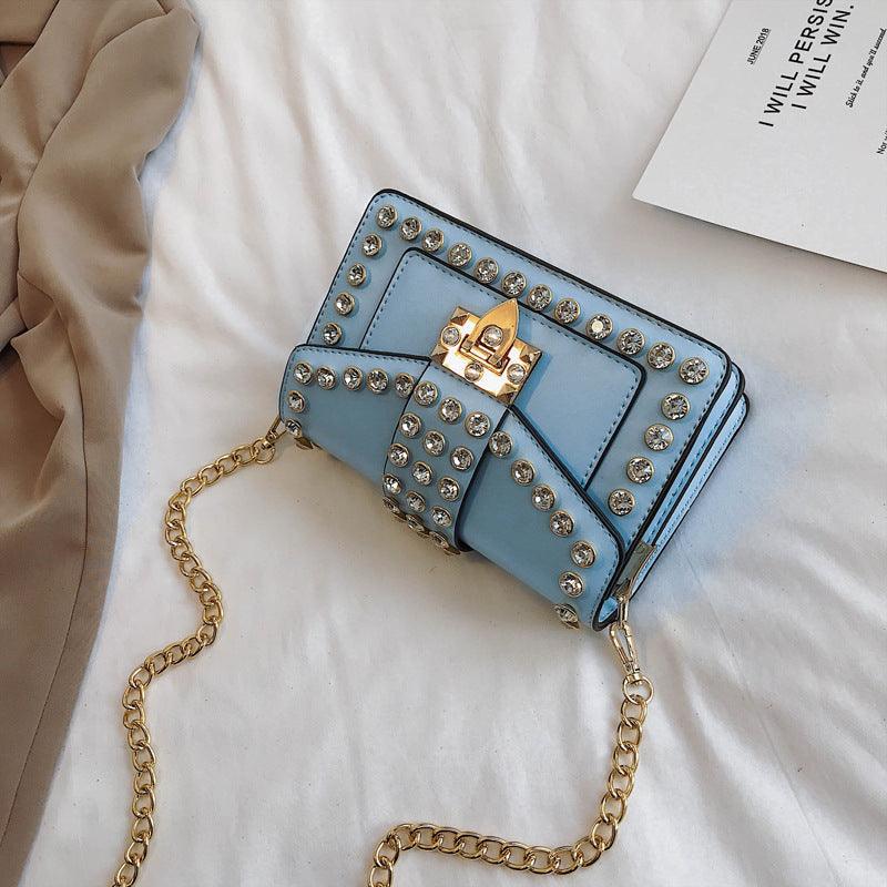 Rhinestone rivet chain bag shoulder bag - Trendha