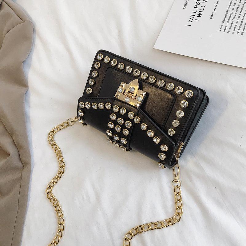 Rhinestone rivet chain bag shoulder bag - Trendha