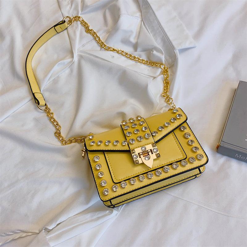 Rhinestone rivet chain bag shoulder bag - Trendha