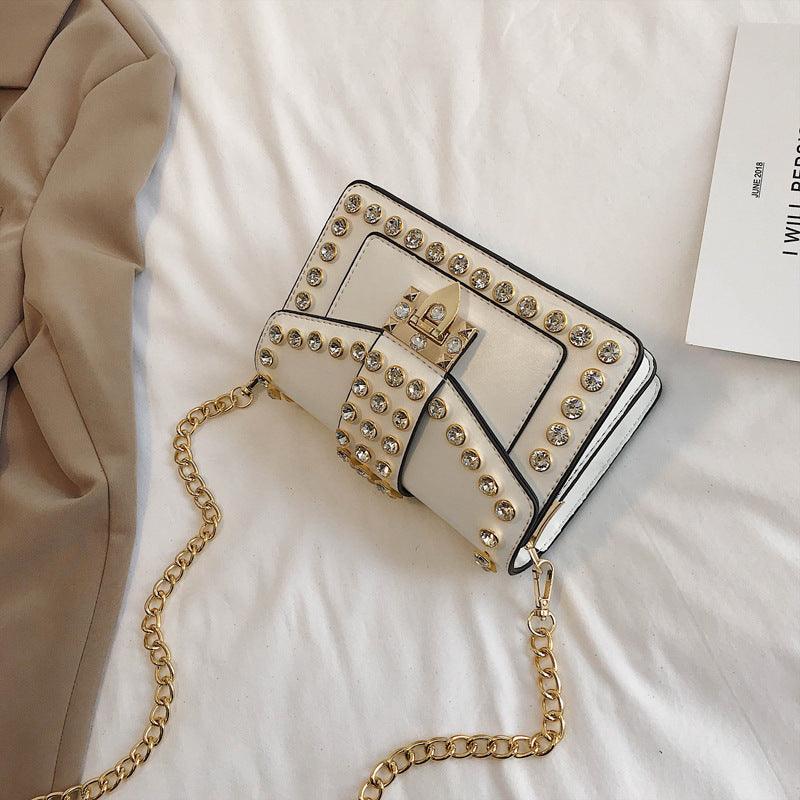 Rhinestone rivet chain bag shoulder bag - Trendha