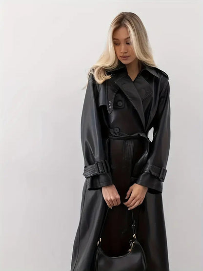 FELIN | Lange Stijlvolle Leren Dames Trenchcoat voor de Herfst