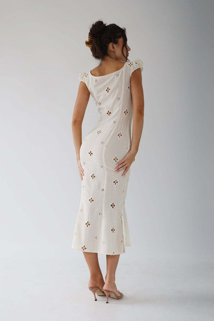 Messina - Vintage Geborduurde Fishtail Midi-jurk