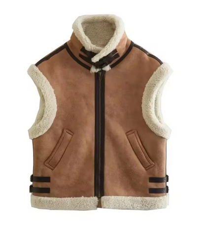 Aurelia | Leer Look Dames Herfst Vest met Teddy Voering – Warm & Modieus