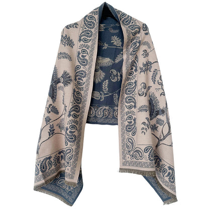 Ivana | Luxe Gebreide Sjaal in Beige en Blauw met Paisley